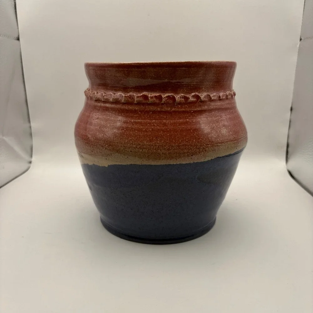 Running Doe Studio Pottery Vase Red Blue Glazed Signed Indian Mtn GA 1998 6.5